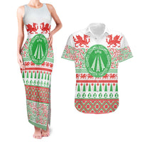 Welsh Christmas Couples Matching Tank Maxi Dress and Hawaiian Shirt Awen and Celtics Culture with Xmas Elements - Wonder Print Shop