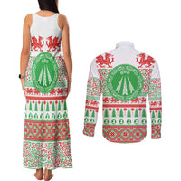 Welsh Christmas Couples Matching Tank Maxi Dress and Long Sleeve Button Shirt Awen and Celtics Culture with Xmas Elements - Wonder Print Shop