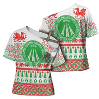Welsh Christmas Cross Shoulder Shirt Awen and Celtics Culture with Xmas Elements - Wonder Print Shop