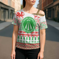 Welsh Christmas Cross Shoulder Shirt Awen and Celtics Culture with Xmas Elements - Wonder Print Shop