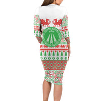 Welsh Christmas Family Matching Long Sleeve Bodycon Dress and Hawaiian Shirt Awen and Celtics Culture with Xmas Elements - Wonder Print Shop