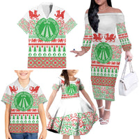 Welsh Christmas Family Matching Off The Shoulder Long Sleeve Dress and Hawaiian Shirt Awen and Celtics Culture with Xmas Elements - Wonder Print Shop