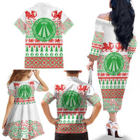 Welsh Christmas Family Matching Off The Shoulder Long Sleeve Dress and Hawaiian Shirt Awen and Celtics Culture with Xmas Elements - Wonder Print Shop