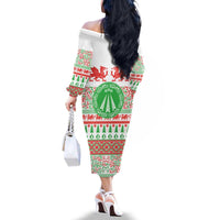 Welsh Christmas Family Matching Off The Shoulder Long Sleeve Dress and Hawaiian Shirt Awen and Celtics Culture with Xmas Elements - Wonder Print Shop