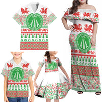 Welsh Christmas Family Matching Off Shoulder Maxi Dress and Hawaiian Shirt Awen and Celtics Culture with Xmas Elements - Wonder Print Shop