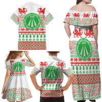 Welsh Christmas Family Matching Off Shoulder Maxi Dress and Hawaiian Shirt Awen and Celtics Culture with Xmas Elements - Wonder Print Shop