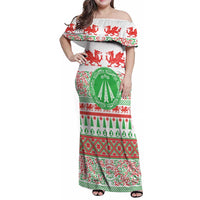 Welsh Christmas Family Matching Off Shoulder Maxi Dress and Hawaiian Shirt Awen and Celtics Culture with Xmas Elements - Wonder Print Shop