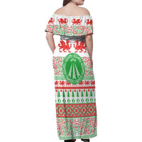 Welsh Christmas Family Matching Off Shoulder Maxi Dress and Hawaiian Shirt Awen and Celtics Culture with Xmas Elements - Wonder Print Shop