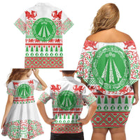 Welsh Christmas Family Matching Off Shoulder Short Dress and Hawaiian Shirt Awen and Celtics Culture with Xmas Elements - Wonder Print Shop
