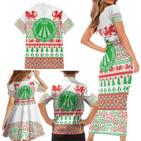 Welsh Christmas Family Matching Short Sleeve Bodycon Dress and Hawaiian Shirt Awen and Celtics Culture with Xmas Elements - Wonder Print Shop