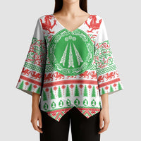 Welsh Christmas Kimono Sleeve Blouse Awen and Celtics Culture with Xmas Elements - Wonder Print Shop