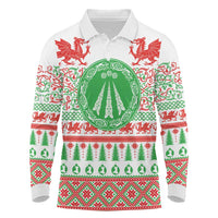 Welsh Christmas Long Sleeve Polo Shirt Awen and Celtics Culture with Xmas Elements - Wonder Print Shop