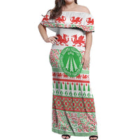 Welsh Christmas Off Shoulder Maxi Dress Awen and Celtics Culture with Xmas Elements - Wonder Print Shop