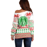 Welsh Christmas Off Shoulder Sweater Awen and Celtics Culture with Xmas Elements - Wonder Print Shop