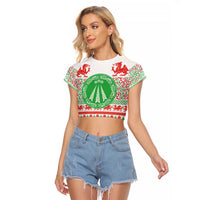 Welsh Christmas Raglan Cropped T Shirt Awen and Celtics Culture with Xmas Elements - Wonder Print Shop