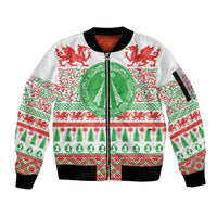 Welsh Christmas Sleeve Zip Bomber Jacket Awen and Celtics Culture with Xmas Elements - Wonder Print Shop