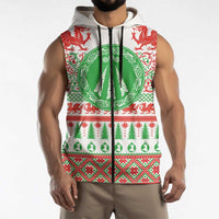 Welsh Christmas Sleeveless Zip Hoodie Awen and Celtics Culture with Xmas Elements - Wonder Print Shop