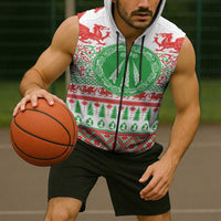 Welsh Christmas Sleeveless Zip Hoodie Awen and Celtics Culture with Xmas Elements - Wonder Print Shop