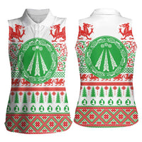 Welsh Christmas Women Sleeveless Polo Shirt Awen and Celtics Culture with Xmas Elements - Wonder Print Shop