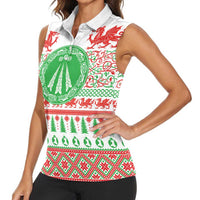 Welsh Christmas Women Sleeveless Polo Shirt Awen and Celtics Culture with Xmas Elements - Wonder Print Shop