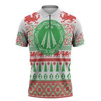 Welsh Christmas Zipper Polo Shirt Awen and Celtics Culture with Xmas Elements - Wonder Print Shop