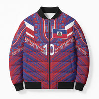 Custom Haiti National Football Bomber Puffer Jacket Dashiki Sporty Style - Wonder Print Shop