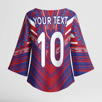 Custom Haiti National Football Kimono Sleeve Blouse Dashiki Sporty Style - Wonder Print Shop