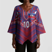 Custom Haiti National Football Kimono Sleeve Blouse Dashiki Sporty Style - Wonder Print Shop