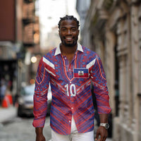 Custom Haiti National Football Long Sleeve Button Shirt Dashiki Sporty Style - Wonder Print Shop
