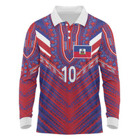 Custom Haiti National Football Long Sleeve Polo Shirt Dashiki Sporty Style - Wonder Print Shop