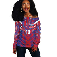 Custom Haiti National Football Off Shoulder Sweater Dashiki Sporty Style - Wonder Print Shop