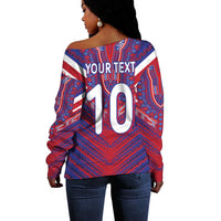 Custom Haiti National Football Off Shoulder Sweater Dashiki Sporty Style - Wonder Print Shop