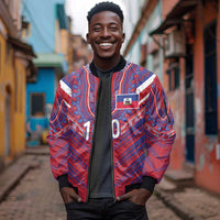 Custom Haiti National Football Sleeve Zip Bomber Jacket Dashiki Sporty Style - Wonder Print Shop