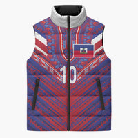 Custom Haiti National Football Sleeveless Puffer Jacket Dashiki Sporty Style - Wonder Print Shop