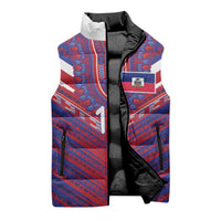 Custom Haiti National Football Sleeveless Puffer Jacket Dashiki Sporty Style - Wonder Print Shop