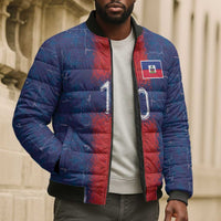 Custom Haiti National Football Bomber Puffer Jacket Haiti Emblems Motif - Wonder Print Shop