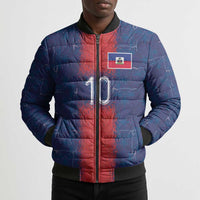 Custom Haiti National Football Bomber Puffer Jacket Haiti Emblems Motif - Wonder Print Shop