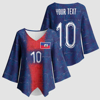 Custom Haiti National Football Kimono Sleeve Blouse Haiti Emblems Motif - Wonder Print Shop