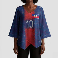 Custom Haiti National Football Kimono Sleeve Blouse Haiti Emblems Motif - Wonder Print Shop