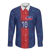 Custom Haiti National Football Long Sleeve Button Shirt Haiti Emblems Motif - Wonder Print Shop