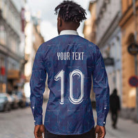 Custom Haiti National Football Long Sleeve Button Shirt Haiti Emblems Motif - Wonder Print Shop