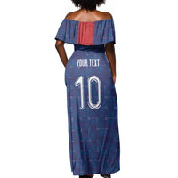 Custom Haiti National Football Off Shoulder Maxi Dress Haiti Emblems Motif - Wonder Print Shop