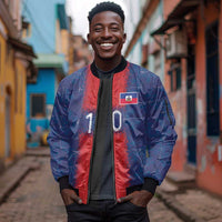 Custom Haiti National Football Sleeve Zip Bomber Jacket Haiti Emblems Motif - Wonder Print Shop