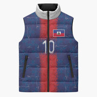 Custom Haiti National Football Sleeveless Puffer Jacket Haiti Emblems Motif - Wonder Print Shop