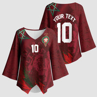Custom Morocco National Football Kimono Sleeve Blouse The Atlas Lions Grunge with National Flag - Wonder Print Shop