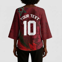 Custom Morocco National Football Kimono Sleeve Blouse The Atlas Lions Grunge with National Flag - Wonder Print Shop
