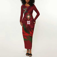 Custom Morocco National Football Long Sleeve Bodycon Dress The Atlas Lions Grunge with National Flag - Wonder Print Shop