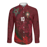 Custom Morocco National Football Long Sleeve Button Shirt The Atlas Lions Grunge with National Flag - Wonder Print Shop