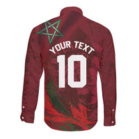 Custom Morocco National Football Long Sleeve Button Shirt The Atlas Lions Grunge with National Flag - Wonder Print Shop