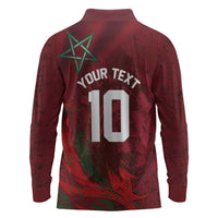Custom Morocco National Football Long Sleeve Polo Shirt The Atlas Lions Grunge with National Flag - Wonder Print Shop